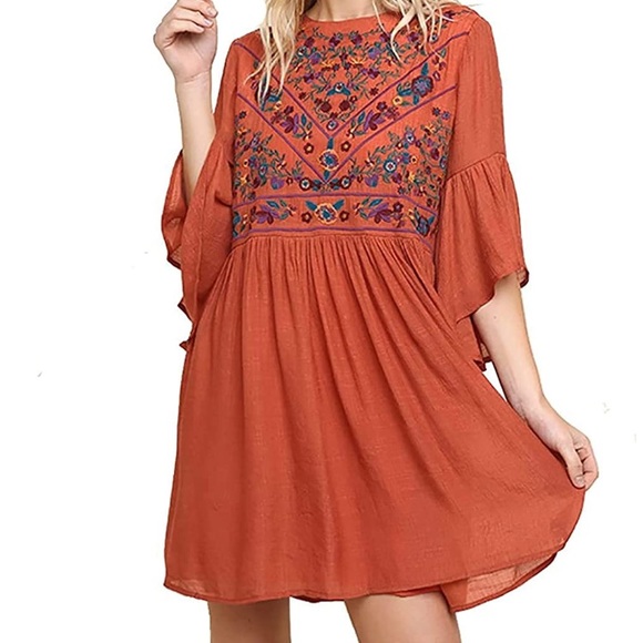 Umgee Dresses & Skirts - UMGEE Boho Bliss Embroidered Dress in Clay 2X